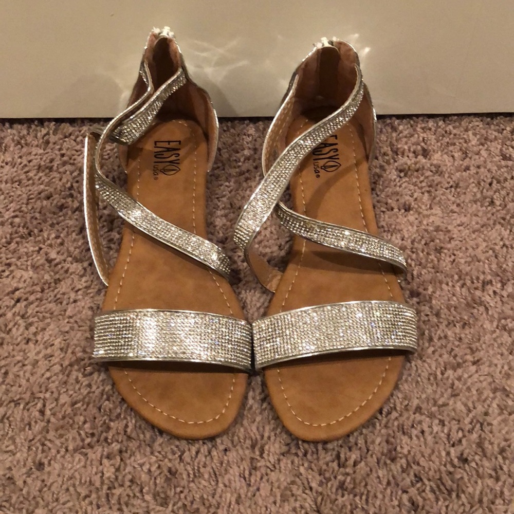 Strapped silver sandals